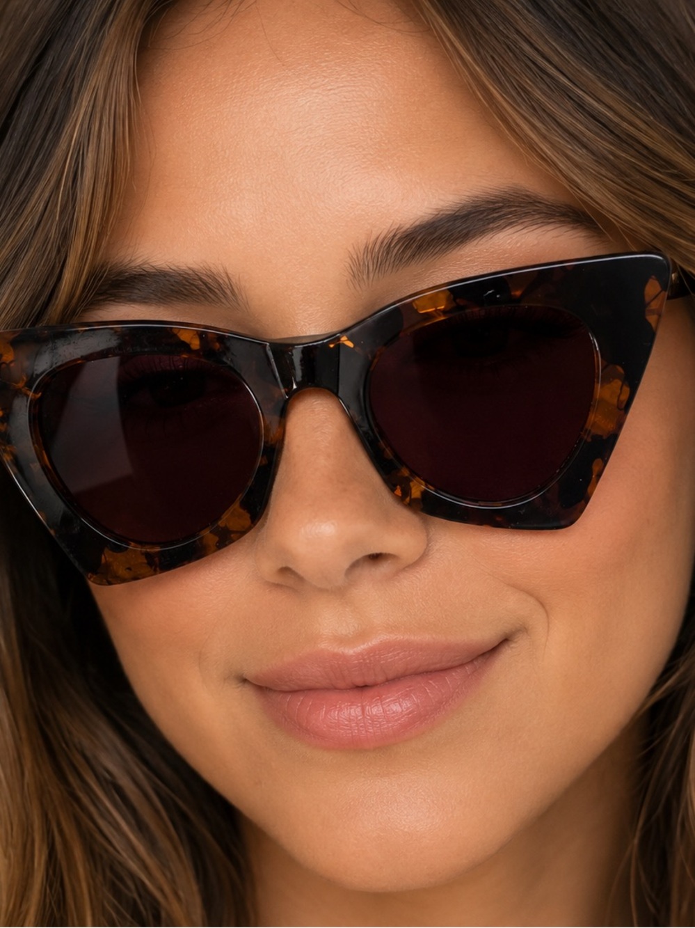 Tortoiseshell Cat-Eye Women's Sunglasses - Dark Brown Lenses